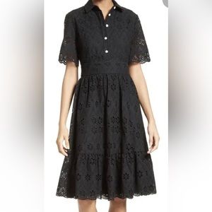 Kate Spade size 4 short sleeve eyelet shirt dress, black.